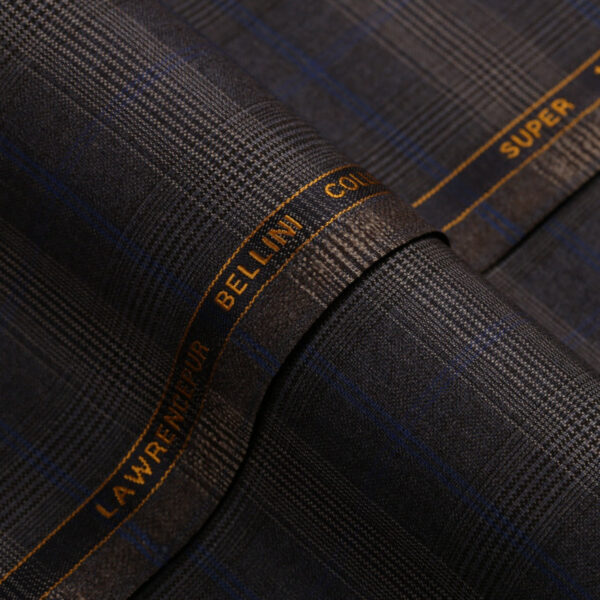 Glen Plaid Checks-Charcoal Grey, S 100s Pure Wool, Bellini Suiting Fabric