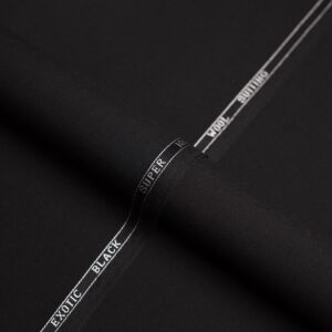Plain-Black, S-100s Pure Wool, Exotic Black Suiting Fabric